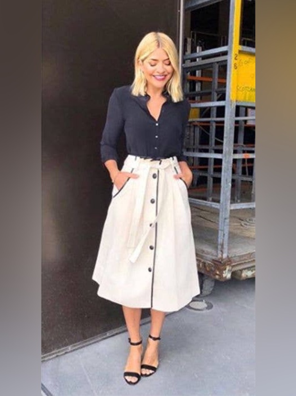 J. Crew collection Cream A-Line with Black Piping paper bag